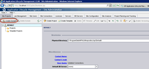 Create a Domain, Project, User in HP ALM